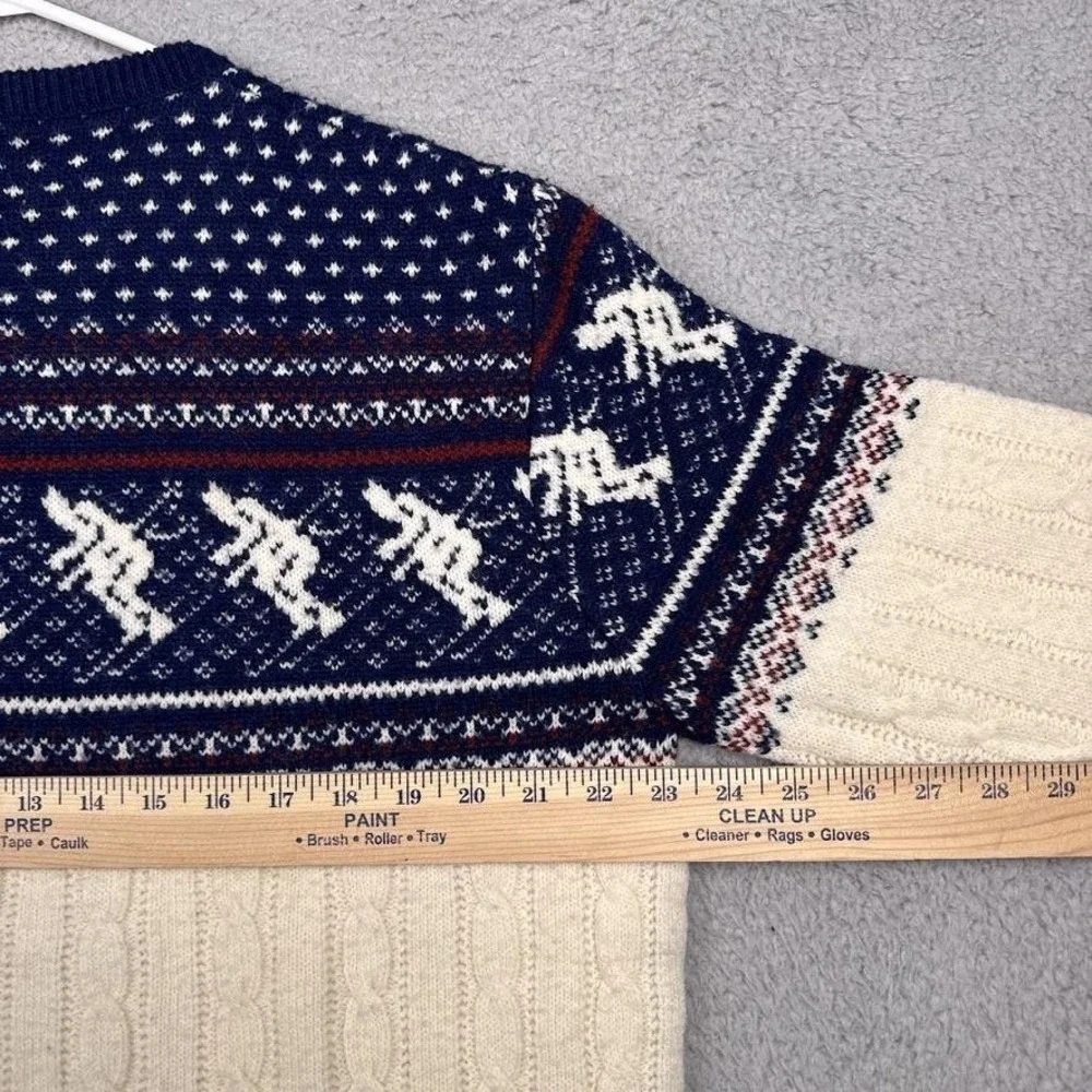 Jantzen Sweater Mens 2XLT White‎ Navy Fair Isle Ski Cable Knit Pullover Winter